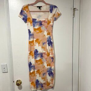 Lavender Clementine Pearl & Pink! Watercolor Cotton Midi Dress Small